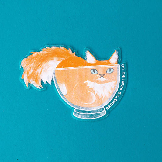 Orange Cat in a Bowl Sticker