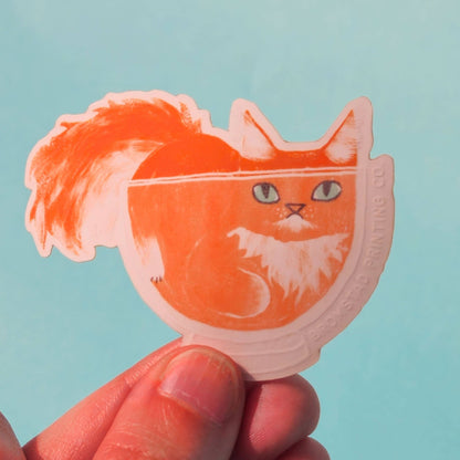 Orange Cat in a Bowl Sticker